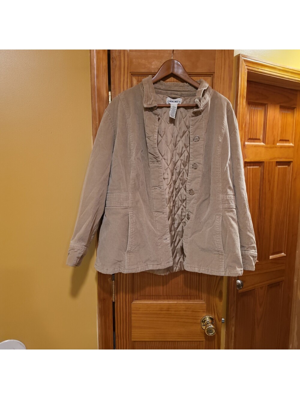 Vintage Cherokee Tan Corduroy Chore Jacket Shacket Button Up Womens Size XL